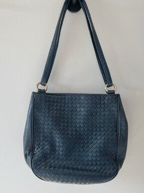 Navy Blue Woven Shoulder Bag Preppy Nautical Chic Tote Aspects New York